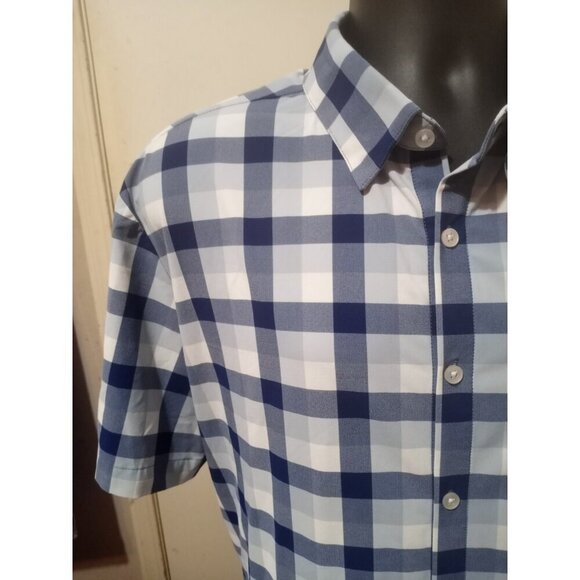 Mizzen Main Shirt Mens 2XL XXL Blue White Check Performance Menswear Trim Fit - Picture 4 of 11